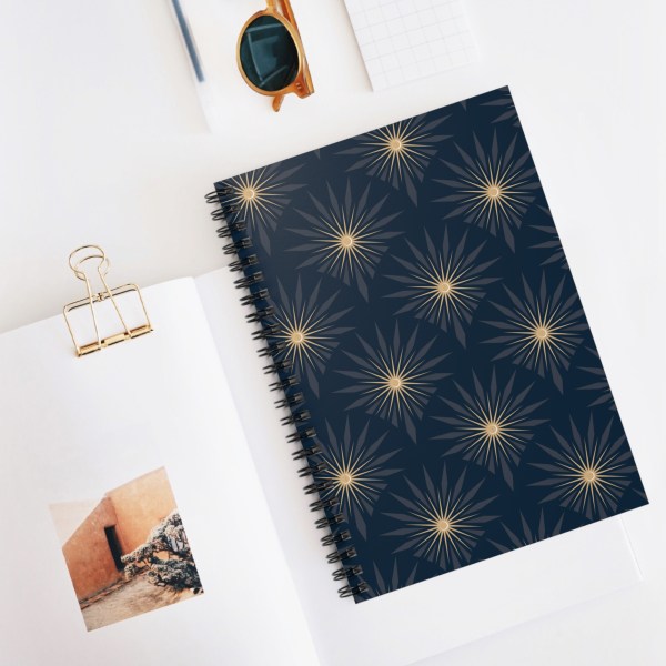 Navy Starburst Spiral Notebook - Elegant Ruled Lined Journal for Inspired Writing